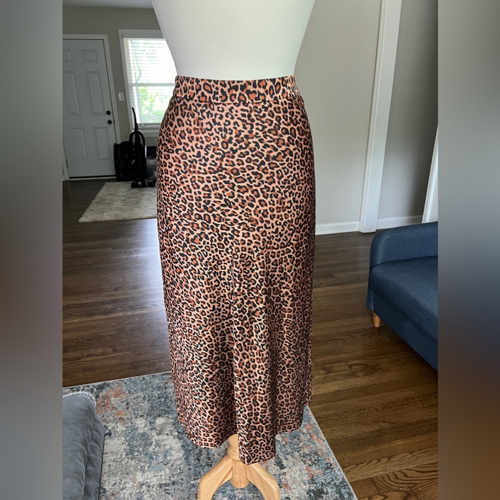 Something Navy Leopard Animal Print Midi Skirt - NWT